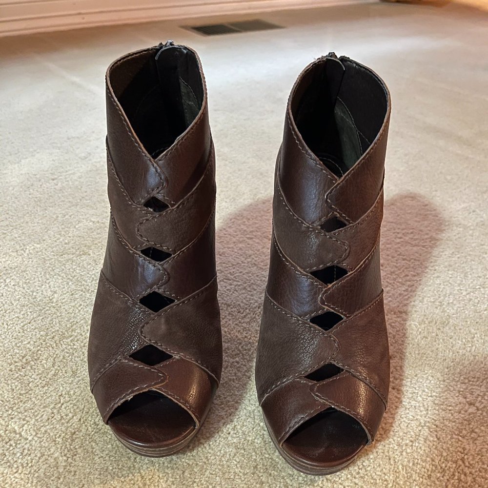 Like New Chocolate Brown Fossil Bobbi Peep-Toe Bootie 8 View 2
